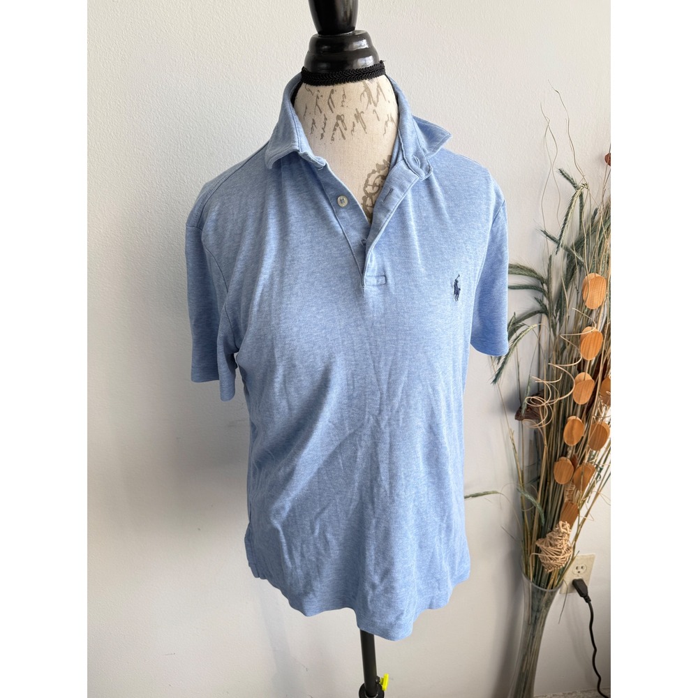 Polo Ralph Lauren Mens M‎ Light Blue Heathered Jersey Short Sleeve Polo Shirt